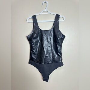 Pinsy Faux Leather Black Bodysuit Women’s Size XL One Piece Sleek Trendy